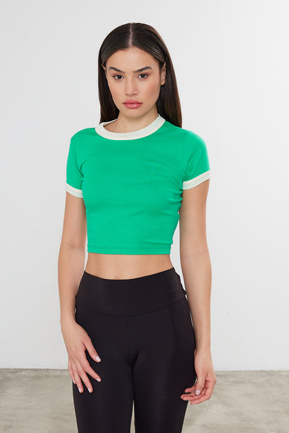 Blank Crop Top Two Tone Cotton Crop Top (S-M-L / 2-2-2) 6 PIECES