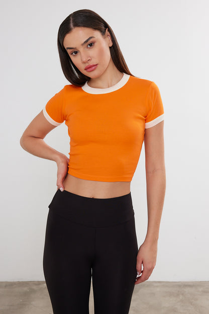 Blank Crop Top Two Tone Cotton Crop Top (S-M-L / 2-2-2) 6 PIECES