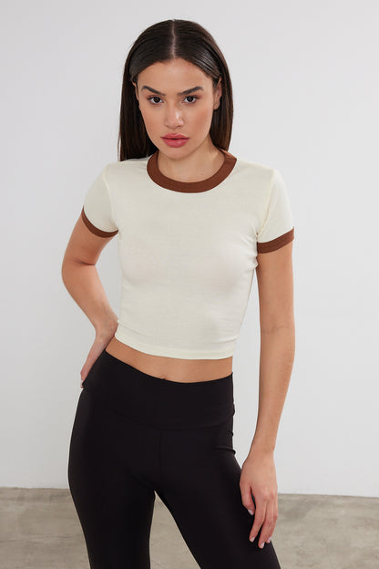 Blank Crop Top Two Tone Cotton Crop Top (S-M-L / 2-2-2) 6 PIECES