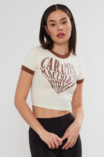 Womens Heart Printed Cropped T-Shirt Crop Top Printed (S-M-L / 2-2-2) 6 Pieces