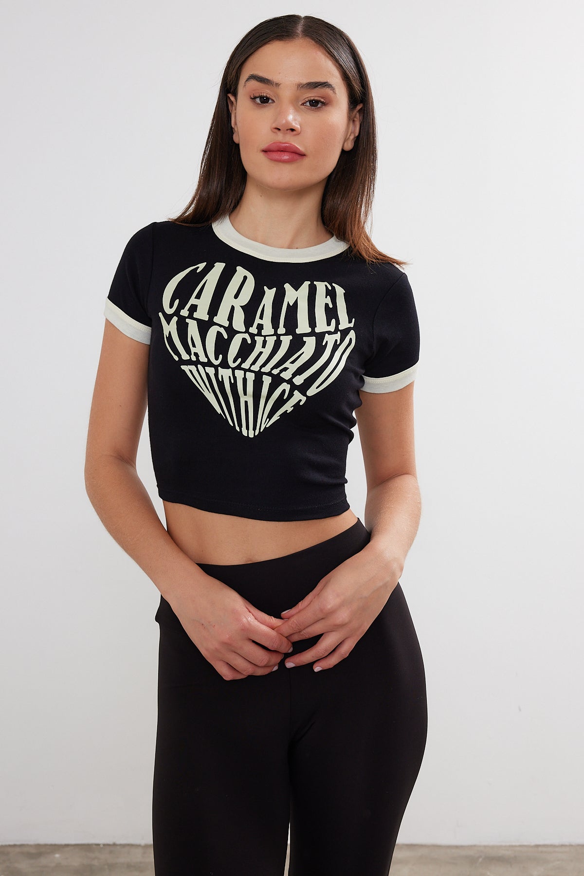 Womens Heart Printed Cropped T-Shirt Crop Top Printed (S-M-L / 2-2-2) 6 Pieces
