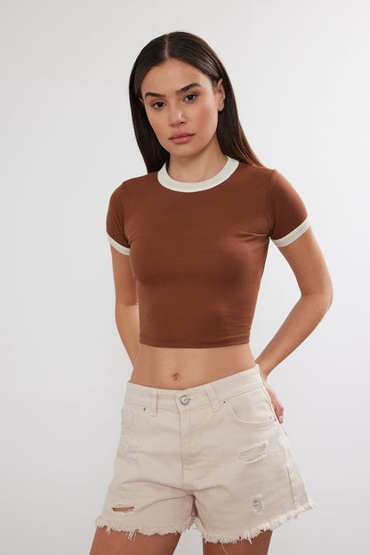 Blank Crop Top Two Tone Cotton Crop Top (S-M-L / 2-2-2) 6 PIECES