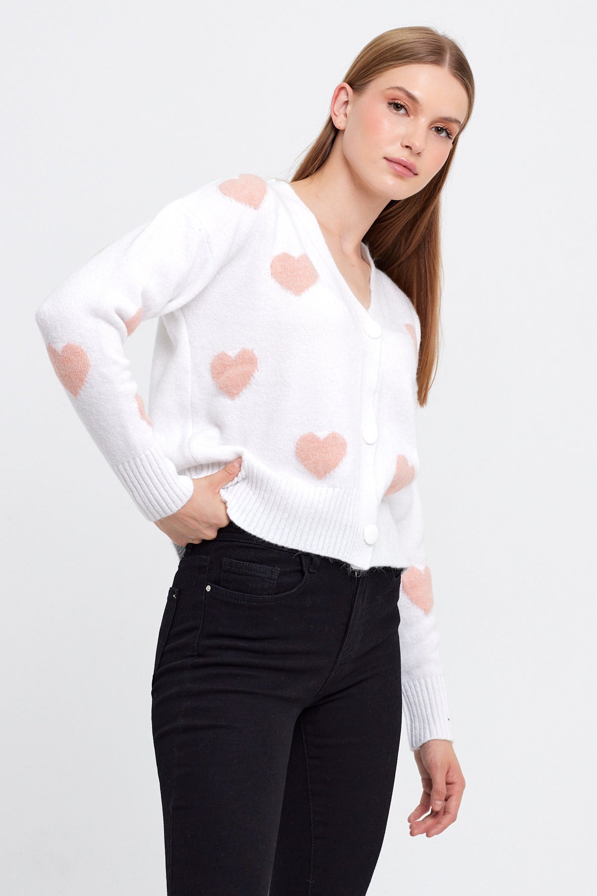 Heart Knit Cardigan Cropped - Cute Collection