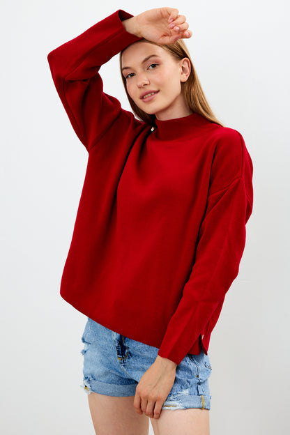 Mock Neck Knit Oversized Sweater Solid Color - SKU: 1306