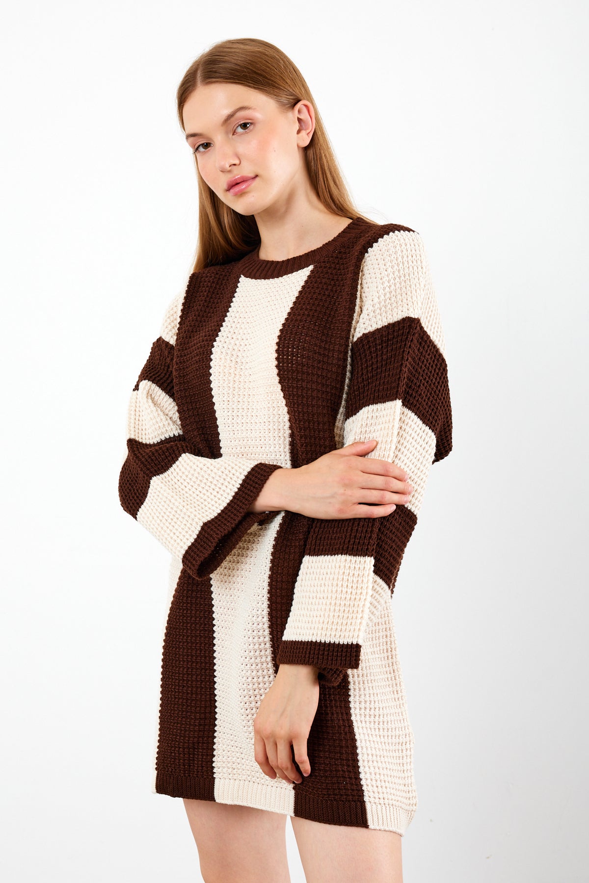 Knit Striped Mini Dress Knit Tunic Wide Striped- SKU: 3880