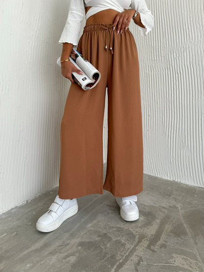 Women's Solid Color Palazzo Pants Wide Leg Elastic SKU: 4401