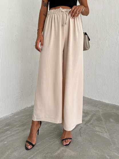 Women's Solid Color Palazzo Pants Wide Leg Elastic SKU: 4401