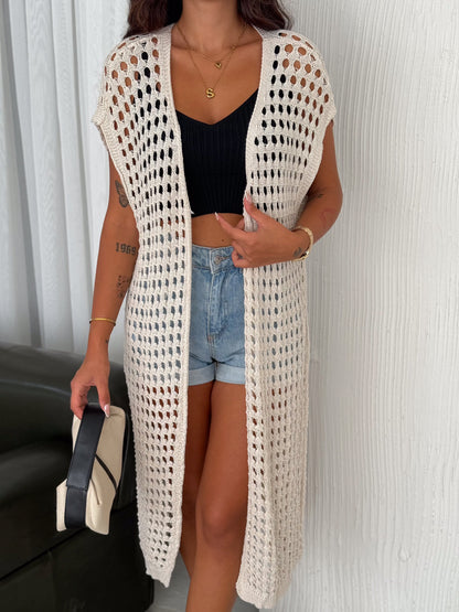 Women's Open Knit Maxi Vest Sleeveless Maxi Cover Dress SKU: 2108