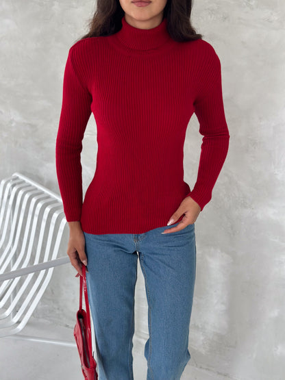 Women's Knit Turtleneck Top Ribbed Fitted Knit Top