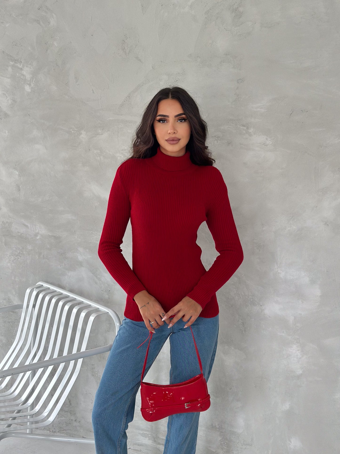 Women's Knit Turtleneck Top Ribbed Fitted Knit Top