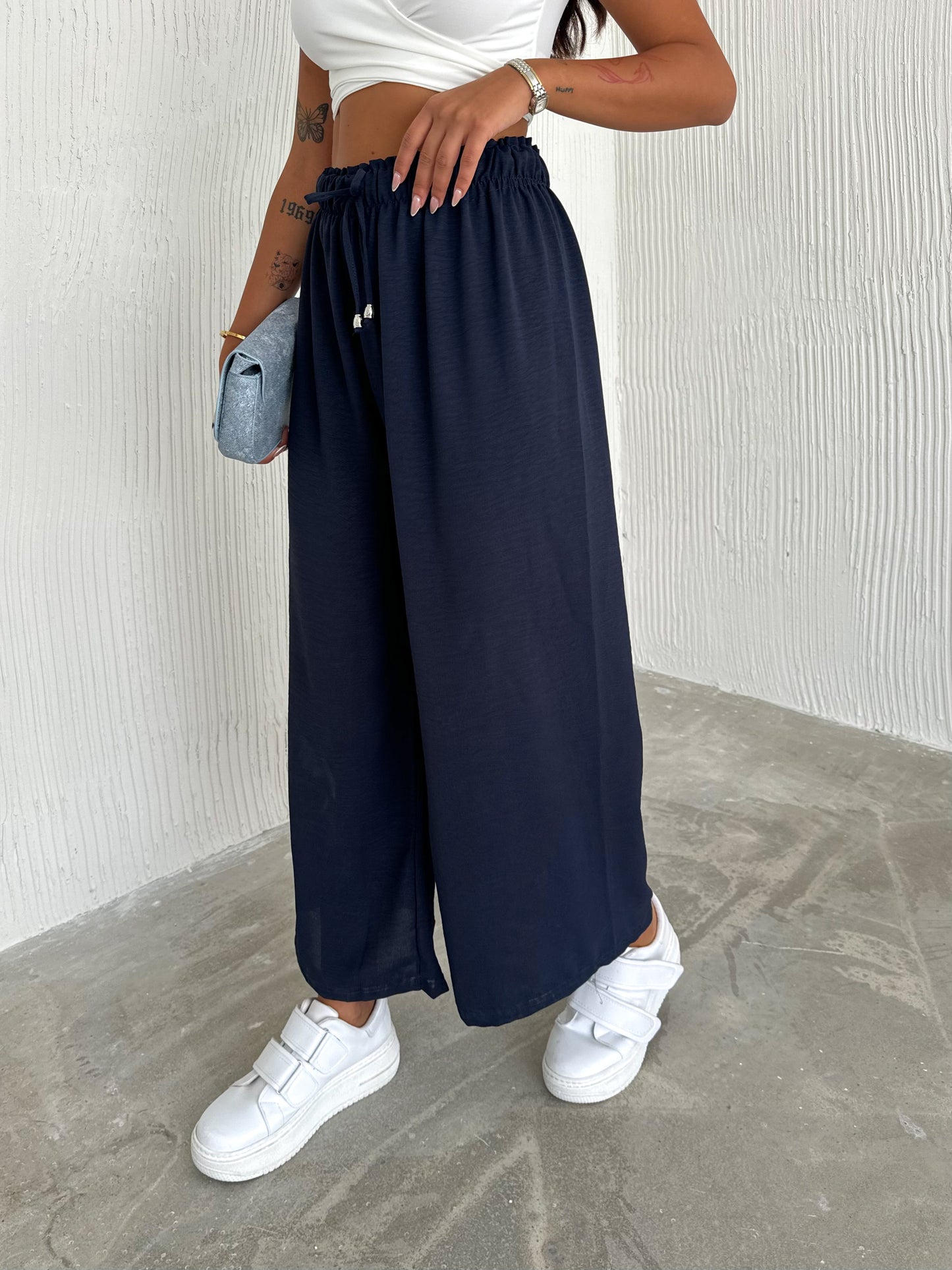 Women's Solid Color Palazzo Pants Wide Leg Elastic SKU: 4401