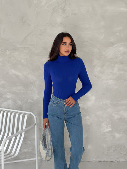 Women's Knit Turtleneck Top Ribbed Fitted Knit Top