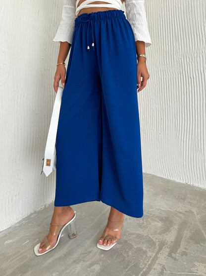 Women's Solid Color Palazzo Pants Wide Leg Elastic SKU: 4401