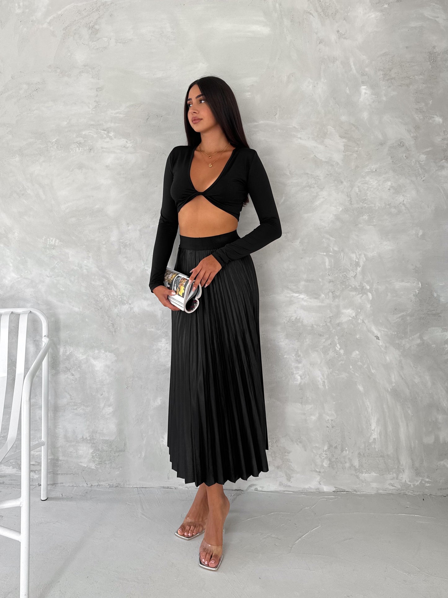 Women's Pleated Skirt Long Solid Color Skirt Modest Skirt SKU: 2375