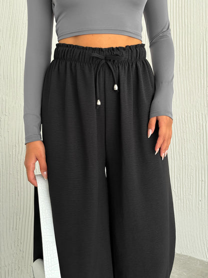 Women's Solid Color Palazzo Pants Wide Leg Elastic SKU: 4401