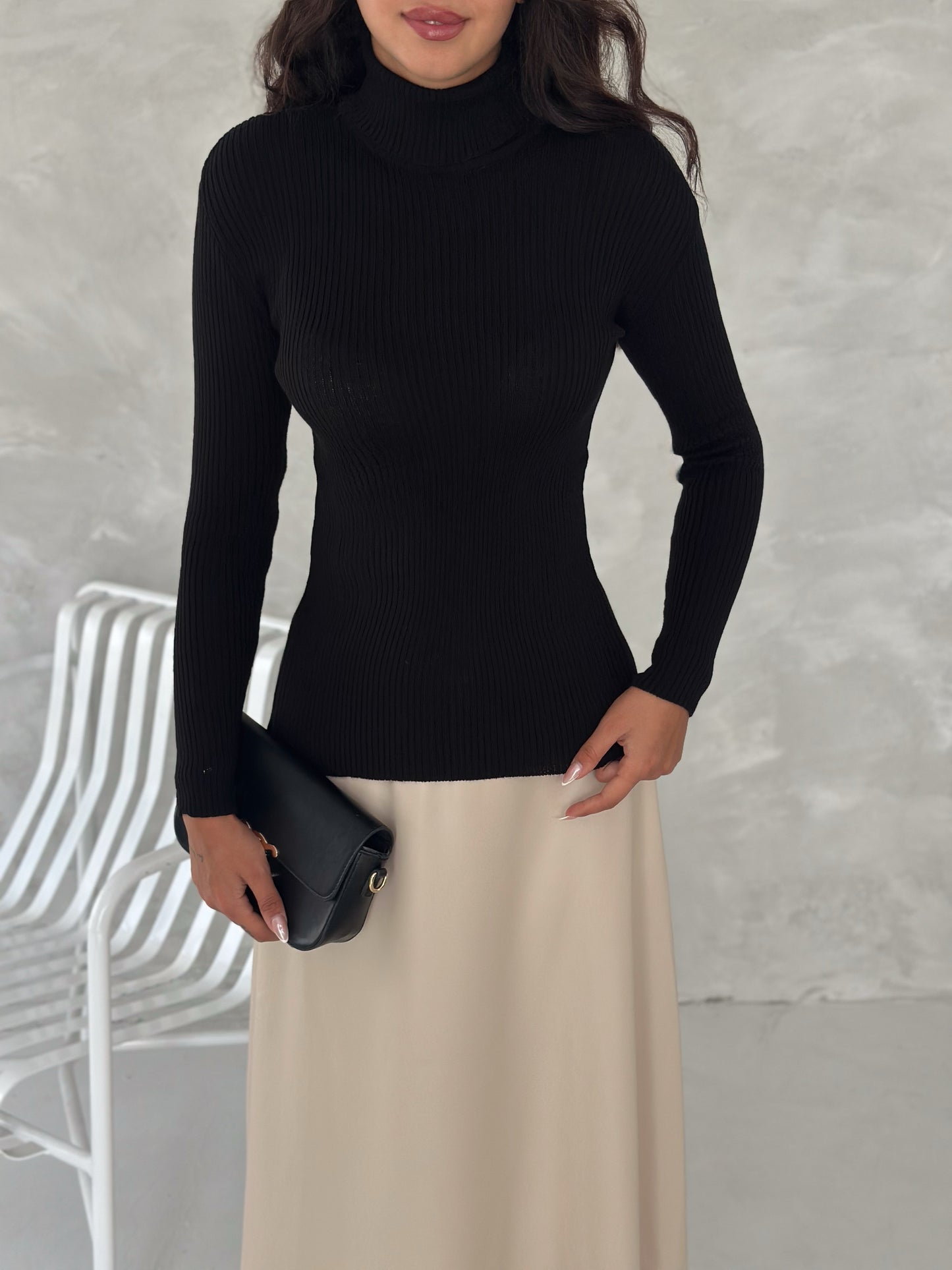 Women's Knit Turtleneck Top Ribbed Fitted Knit Top