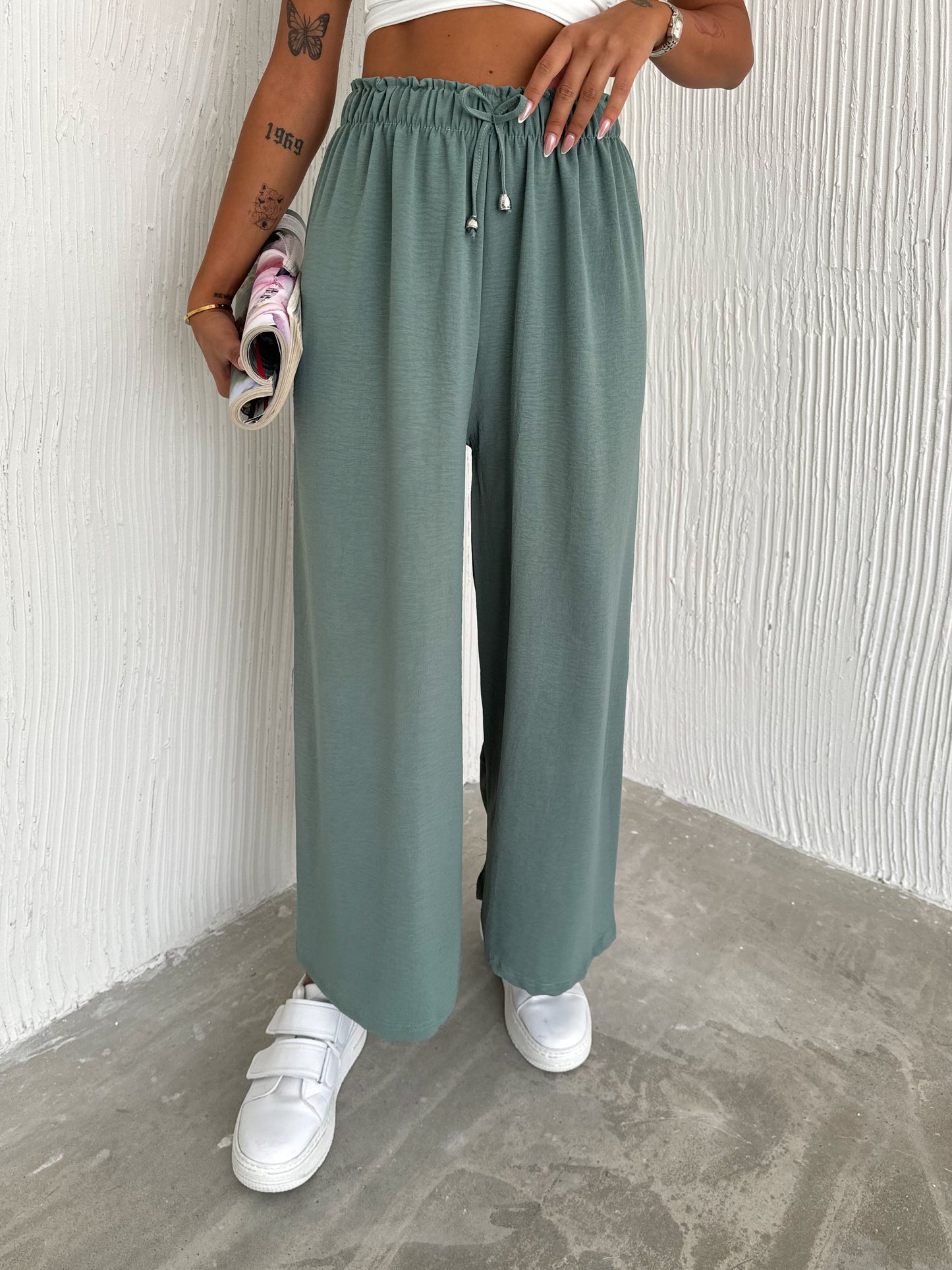 Women's Solid Color Palazzo Pants Wide Leg Elastic SKU: 4401